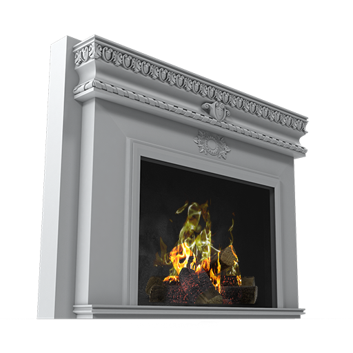 White fireplace.