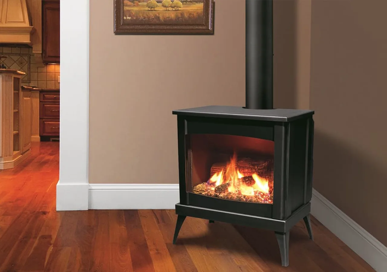 Enviro Westport steel gas stove available at Gastech Heating and Fireplace in Calgary.